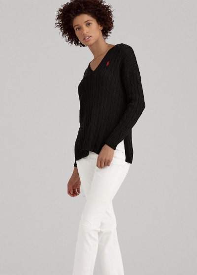 Sueter Polo Ralph Lauren Mujer Negros - Cable-Knit Side-Slit - FUBJI3459